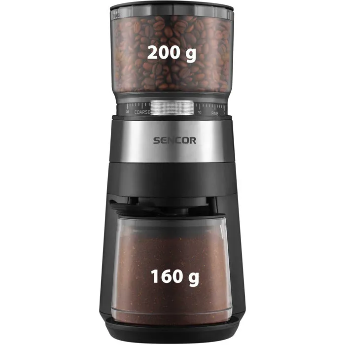 Sencor SCG 5060BK - Moulin à café électrique noir avec meules plates en acier et 30 réglages de mouture Sencor SCG 5060BK - Moulin à café électrique noir avec meules plates en acier et 30 réglages de mouture