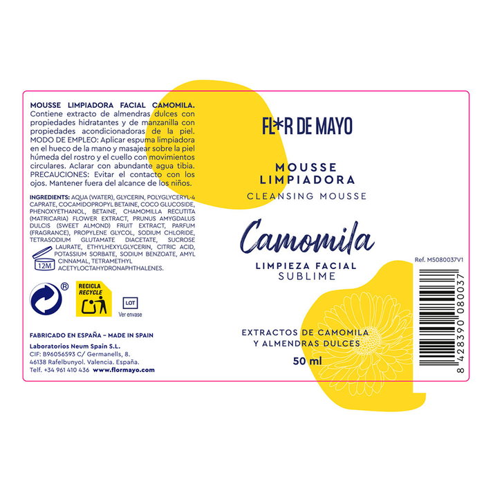 Flor De Mayo Mousse Nettoyante Sublime Camomille 50 ml – Format Voyage Purifiant Peaux Mixtes à Grasses
