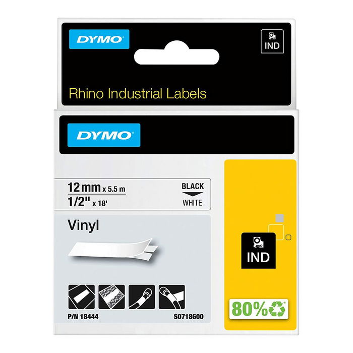 Dymo Rhino 18444 Ruban Vinyle Industriel Noir sur Blanc L