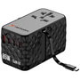 Verbatim CNT-02 Adaptateur de Voyage Universel GaN III 85W avec Câble USB-C Rétractable, 6 Ports de Charge (US/UK/EU/AUS), Noir