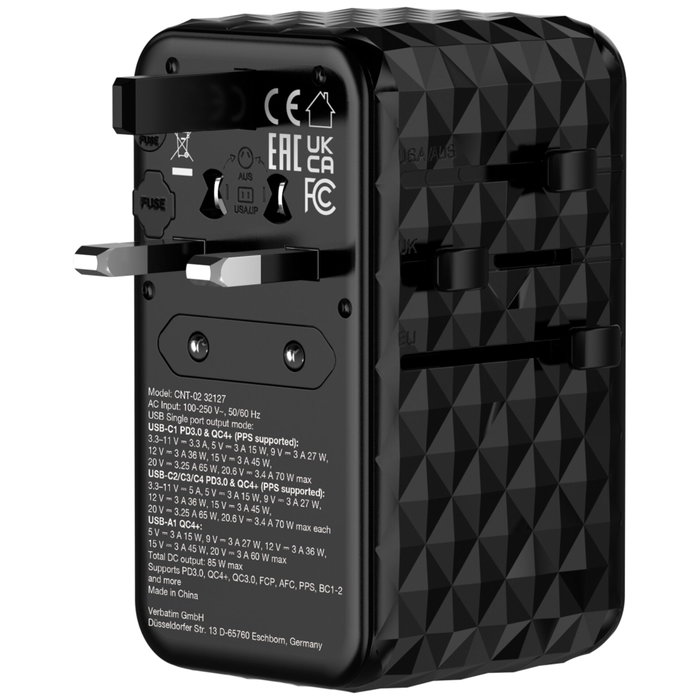 Verbatim Charge 'n' Travel Diamond 85W avec câble rétractable CNT-02 Verbatim Charge 'n' Travel Diamond 85W avec câble rétractable CNT-02