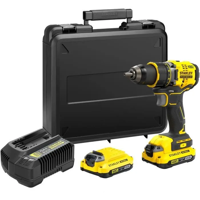 Stanley Fatmax Perceuse-visseuse sans fil 18V Brushless SFMCD720D2K-QW - 80 Nm - Avec 2 batteries Li-ion 2 Ah et chargeur Stanley Fatmax Perceuse-visseuse sans fil 18V Brushless SFMCD720D2K-QW - 80 Nm - Avec 2 batteries Li-ion 2 Ah et chargeur