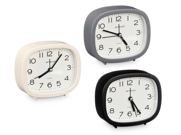 Giftdecor Horloge Rectangulaire Assortie 12x10x4 cm - Blanc/Gris/Noir - Pile AA (Set de 12)