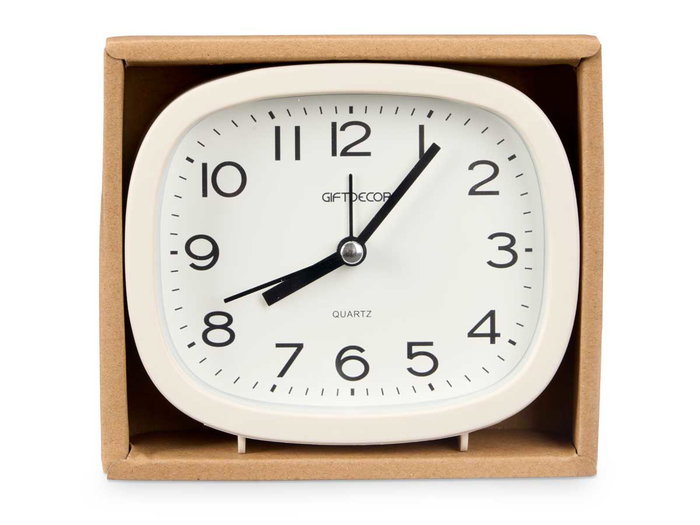 Giftdecor Horloge Rectangulaire Assortie 12x10x4 cm - Blanc/Gris/Noir - Pile AA (Set de 12)