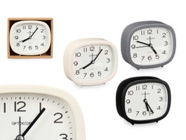 Giftdecor Horloge Rectangulaire Assortie 12x10x4 cm - Blanc/Gris/Noir - Pile AA (Set de 12)