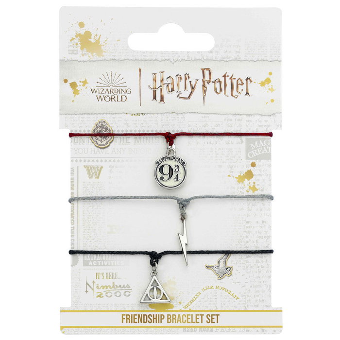 THE CARAT SHOP - Set de 3 bracelets de l'amitié Harry Potter - Reliques de la Mort, Éclair, Plaque 9 3/4 - Alliage de zinc et nylon