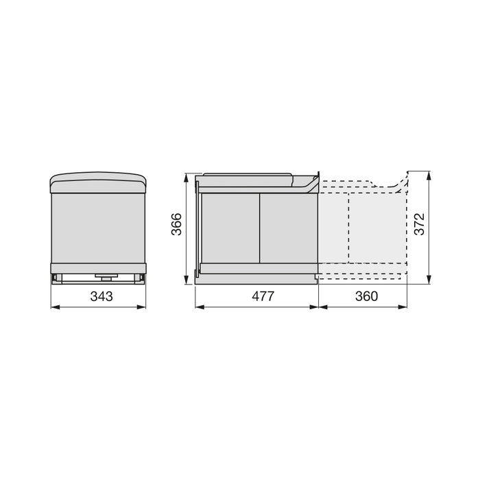 Emuca Bac de tri sélectif à fixation inférieure et extraction automatique, 2x16L