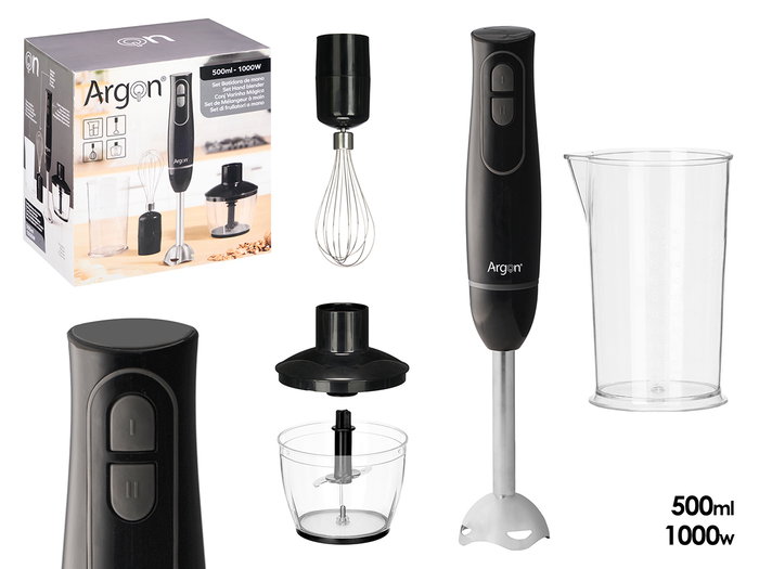 Argon Set Batteur avec Accessoires Noir et Gris 1000W 22x22x13 cm (Set de 6) Argon Set Batteur avec Accessoires Noir et Gris 1000W 22x22x13 cm (Set de 6)