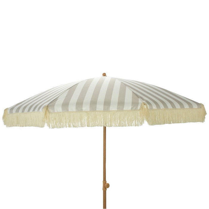 Ambiance Parasol de jardin à rayures taupe et blanc avec franges, ø183 x 200 cm Ambiance Parasol de jardin à rayures taupe et blanc avec franges, ø183 x 200 cm