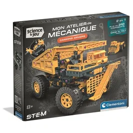 CLEMENTONI - Mon Atelier Mécanique - Camion Minier - 2 Modèles à Assembler avec Direction et Benne Basculante Fonctionnelles - Jeu de Construction - Dès 8 ans