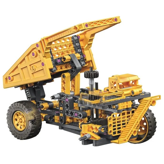 CLEMENTONI - Mon Atelier Mécanique - Camion Minier - 2 Modèles à Assembler avec Direction et Benne Basculante Fonctionnelles - Jeu de Construction - Dès 8 ans