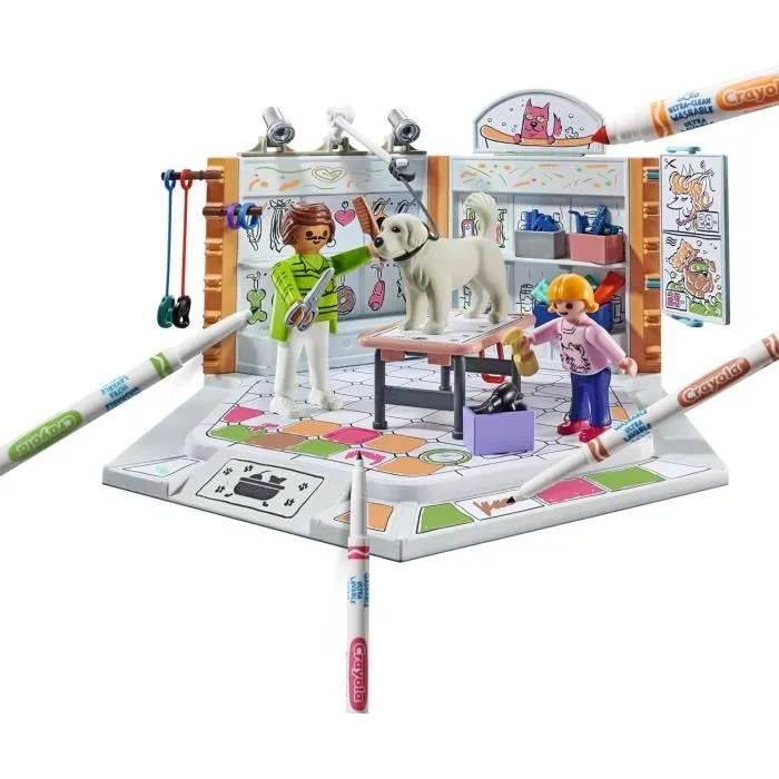 Playmobil - Salon de toilettage Color avec Crayola, coffret de jeu de création avec crayons pour personnages, 61 pièces, pour enfants dès 5 ans Playmobil - Salon de toilettage Color avec Crayola, coffret de jeu de création avec crayons pour personnages, 61 pièces, pour enfants dès 5 ans