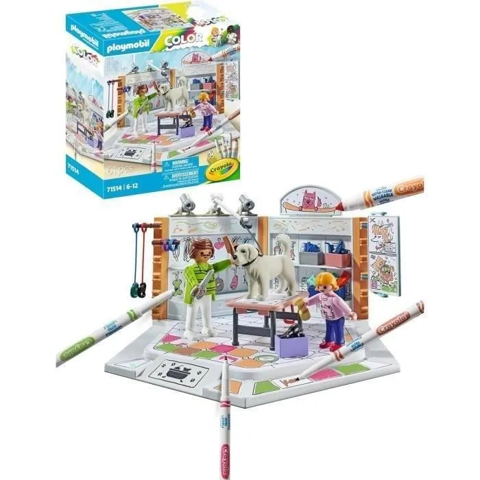 Playmobil - Salon de toilettage Color avec Crayola, coffret de jeu de création avec crayons pour personnages, 61 pièces, pour enfants dès 5 ans Playmobil - Salon de toilettage Color avec Crayola, coffret de jeu de création avec crayons pour personnages, 61 pièces, pour enfants dès 5 ans