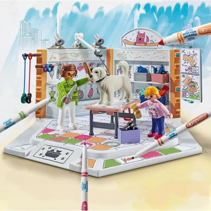 Playmobil - Salon de toilettage Color avec Crayola, coffret de jeu de création avec crayons pour personnages, 61 pièces, pour enfants dès 5 ans Playmobil - Salon de toilettage Color avec Crayola, coffret de jeu de création avec crayons pour personnages, 61 pièces, pour enfants dès 5 ans