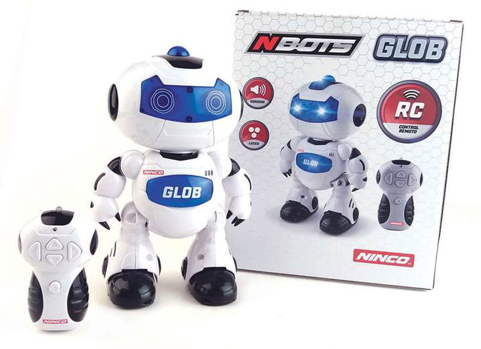 Ninco Robot Glob Radio-Commandé avec Lumières, Sons et Mouvements, Parle en Anglais 24 x 17 cm