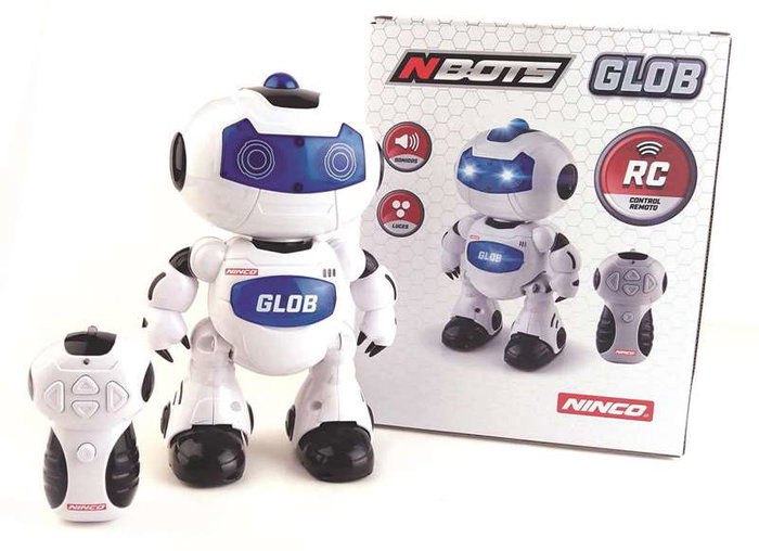Ninco Robot Glob Radio-Commandé avec Lumières, Sons et Mouvements, Parle en Anglais 24 x 17 cm