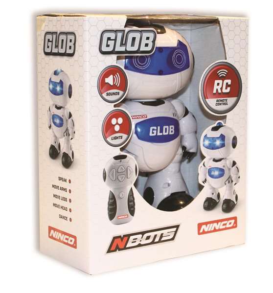 Ninco Robot Glob Radio-Commandé avec Lumières, Sons et Mouvements, Parle en Anglais 24 x 17 cm