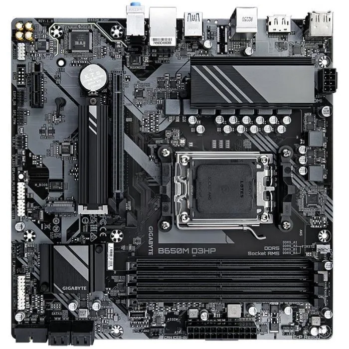 Gigabyte Carte mère B650M D3HP Socket AM5 DDR5 jusqu'à 7600 MHz, 2.5 GbE LAN, PCIe 4.0 M.2, USB 3.2 Gen 1 - Pour AMD Ryzen 7000/8000/9000