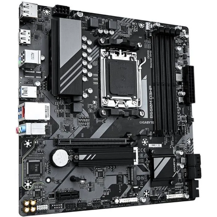 Gigabyte Carte mère B650M D3HP Socket AM5 DDR5 jusqu'à 7600 MHz, 2.5 GbE LAN, PCIe 4.0 M.2, USB 3.2 Gen 1 - Pour AMD Ryzen 7000/8000/9000