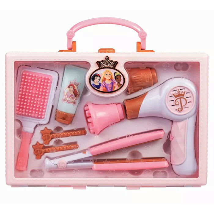 JAKKS PACIFIC Nécessaire de Coiffure Mallette Princesses Disney Jouet Enfant +3 Ans avec Sèche-Cheveux Sonore, Fer à Lisser, Brosse et Accessoires