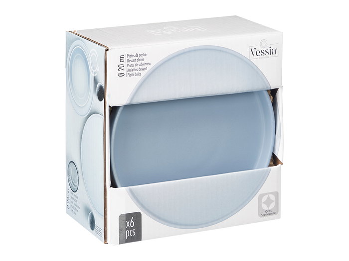 Vessia Plat à dessert 20 cm lisse bleu en céramique (Set de 24) Vessia Plat à dessert 20 cm lisse bleu en céramique (Set de 24)