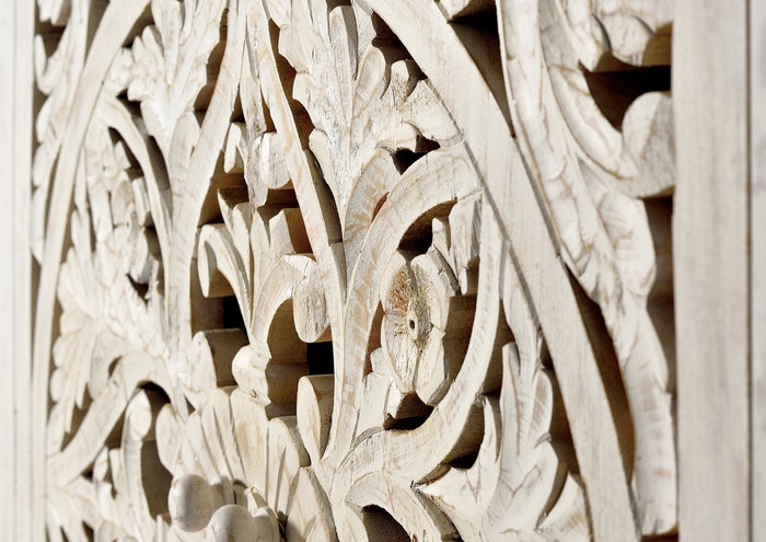 GINER Y COLOMER Vitrina - Buffet 2 portes en bois de manguier massif avec finition blanc vieilli et pieds métal noir, 160 x 110 x 40 cm