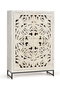 GINER Y COLOMER Vitrina - Buffet 2 portes en bois de manguier massif avec finition blanc vieilli et pieds métal noir, 160 x 110 x 40 cm
