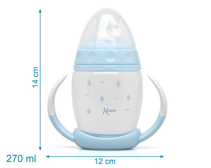KioKids Tasse d'Apprentissage Étape 1, 270 mL, pour Bébés dès 6 Mois, Tétine en Silicone Douce, Anticolique, Lavable au Lave-Vaisselle, Bleue - Collection Petits Moments