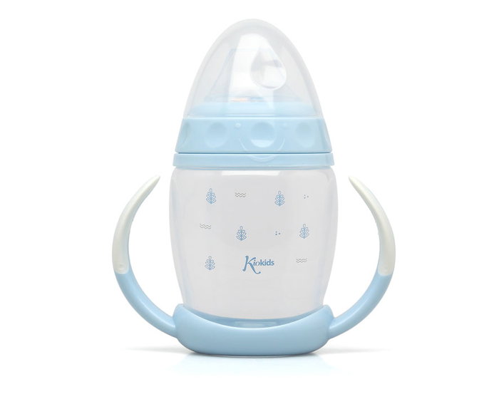KioKids Tasse d'Apprentissage Étape 1, 270 mL, pour Bébés dès 6 Mois, Tétine en Silicone Douce, Anticolique, Lavable au Lave-Vaisselle, Bleue - Collection Petits Moments