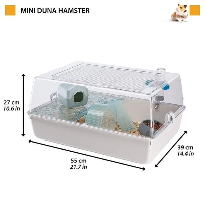 Ferplast - Cage Mini Duna Blanche pour Hamster 55 x 39 x 27 cm - avec Roue, Maisonnette, Échelle, Mangeoire et Abreuvoir