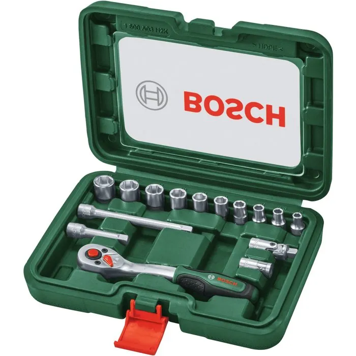 Bosch Set de cliquets 1/4" 15 pièces avec douilles et coffret - Grande qualité