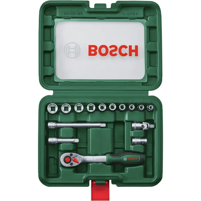 Bosch Set de cliquets 1/4" 15 pièces avec douilles et coffret - Grande qualité