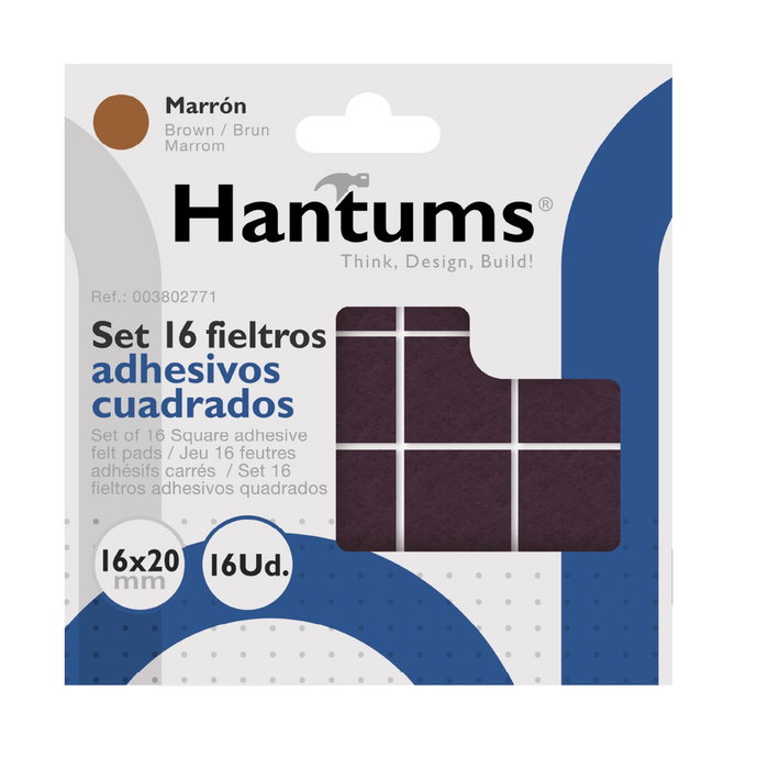 Hantums Set de 16 feutres adhésifs carrés 16x20mm - Marron