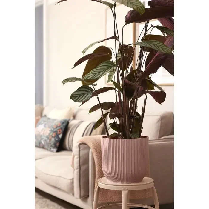 Elho Pot de fleurs rond Vibes Fold avec roues Ø 35 x H 32 cm pour intérieur en plastique 100% recyclé - Rose