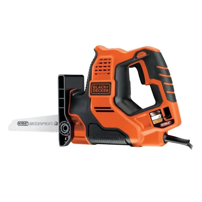 Scie électrique oscillante multimatériaux BLACK+DECKER RS890K-QS 500W avec technologie Autoselect, coffret et 3 lames, course 23 mm