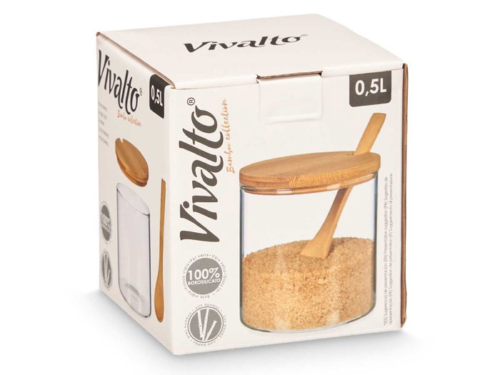 VIVALTO Sucrier en Borosilicate avec Couvercle en Bambou 500ml