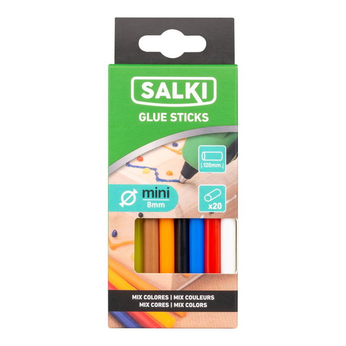 Salki Bâtons de colle thermofusible multicolores Ø 8 x 120 mm, 20 pièces Salki Bâtons de colle thermofusible multicolores Ø 8 x 120 mm, 20 pièces