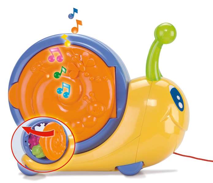 Molto - Jouet d'éveil à tirer escargot empilable avec musique et lumières, fonctionne avec piles (incluses), âge recommandé 1 an et plus, 26 cm