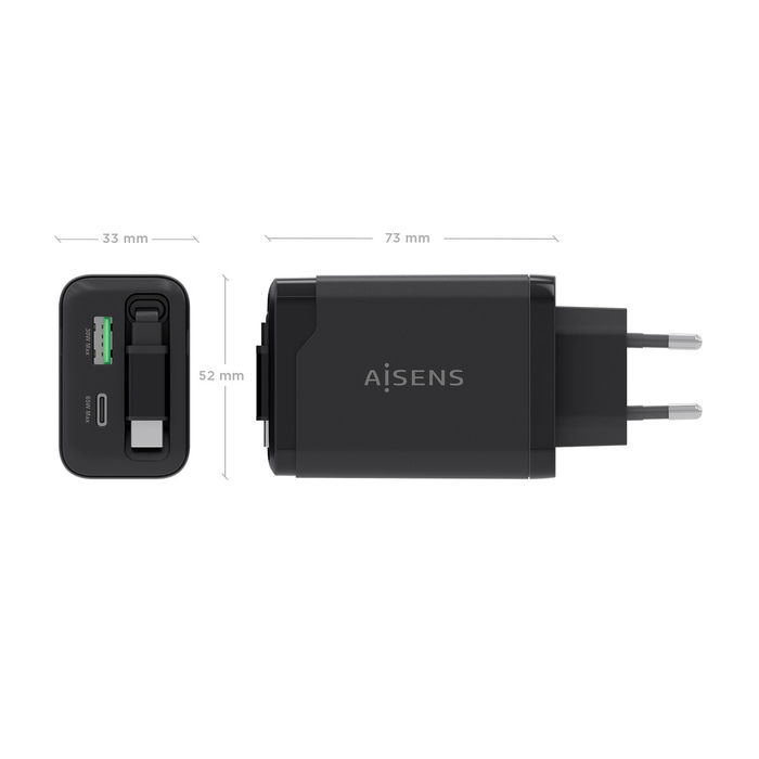 Chargeur mural Aisens ASCH-65W3P071-BK Noir