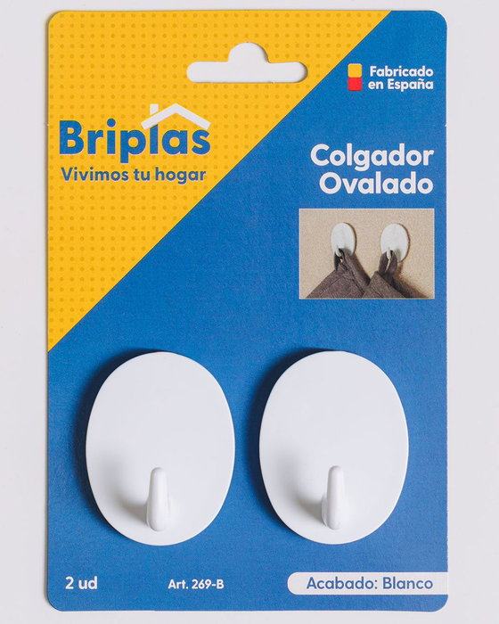 BRIPLAS Lot de 2 cintres adhésifs ovales blancs pour cuisine ou salle de bain BRIPLAS Lot de 2 cintres adhésifs ovales blancs pour cuisine ou salle de bain