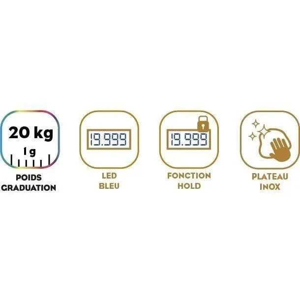Little Balance Balance Cuisine Professionnelle Parfait 20, Capacité 20 kg Précision 1 g, Écran Incliné LED, Recharge USB, Réparable