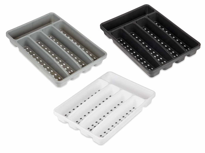 Kinvara Cubertero en plastique 5 compartiments 22,8 x 4,5 x 32,4 cm blanc gris noir (Set de 24)