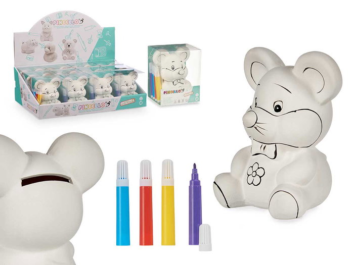 PINCELLO Souris en céramique blanche avec 4 marqueurs PINCELLO Souris en céramique blanche avec 4 marqueurs