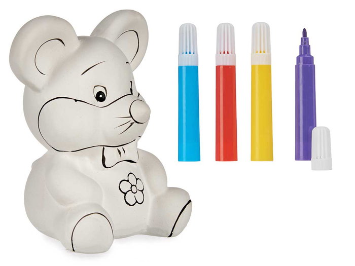 PINCELLO Souris en céramique blanche avec 4 marqueurs PINCELLO Souris en céramique blanche avec 4 marqueurs