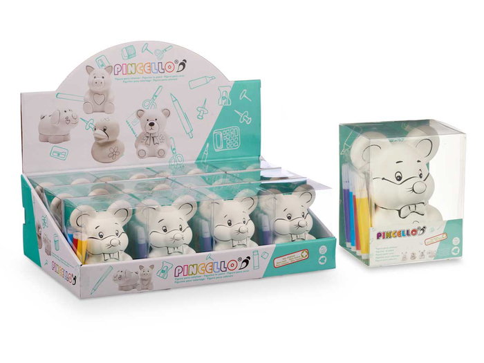 PINCELLO Souris en céramique blanche avec 4 marqueurs PINCELLO Souris en céramique blanche avec 4 marqueurs