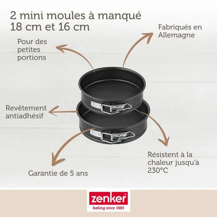 Zenker Lot de 2 mini moules à manqué à charnière 16 cm et 18 cm en acier antiadhésif pour petites portions