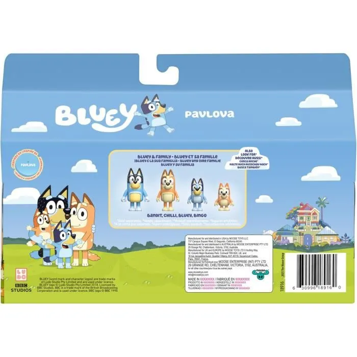 Bluey - Pack de 4 Figurines - La Famille en Cuisine - Inclut Bluey, Bingo, Bandit, Chilli et Accessoires dont la Pavlova