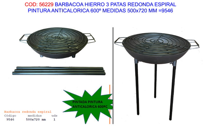 Barbacoa en fer ronde en spirale 500x720mm avec peinture anticaloreur Barbacoa en fer ronde en spirale 500x720mm avec peinture anticaloreur