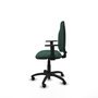 Chaise de bureau Algarra avec mécanisme de contact permanent de base, recouverte de tissu vert bouteille. Équipée d'une base en polyamide noir, d'accoudoirs 1D et de roulettes autobloquantes