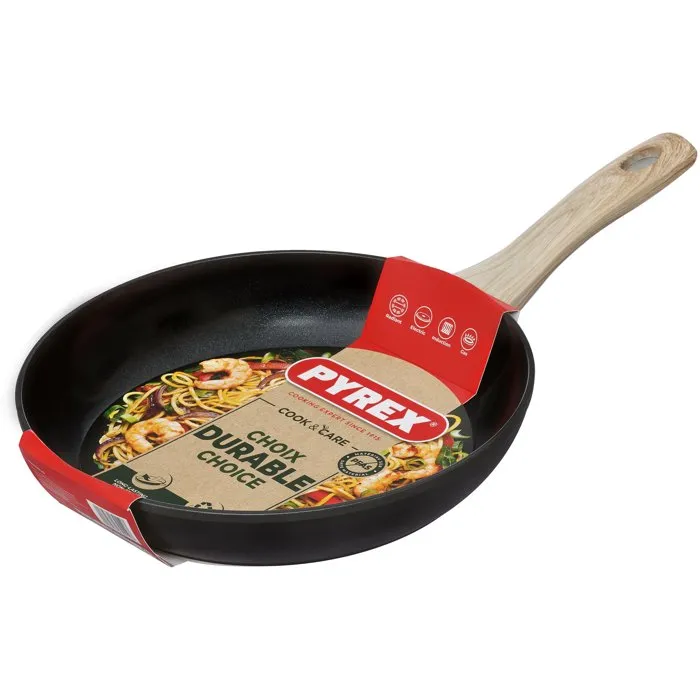 Pyrex - Poele Cook & Care - 26 cm - Anti-adherent - Compatible Induction et tous feux - Revetement ceramique sans PFAS - Poignee Soft-Touch - Aluminium 100% recycle
